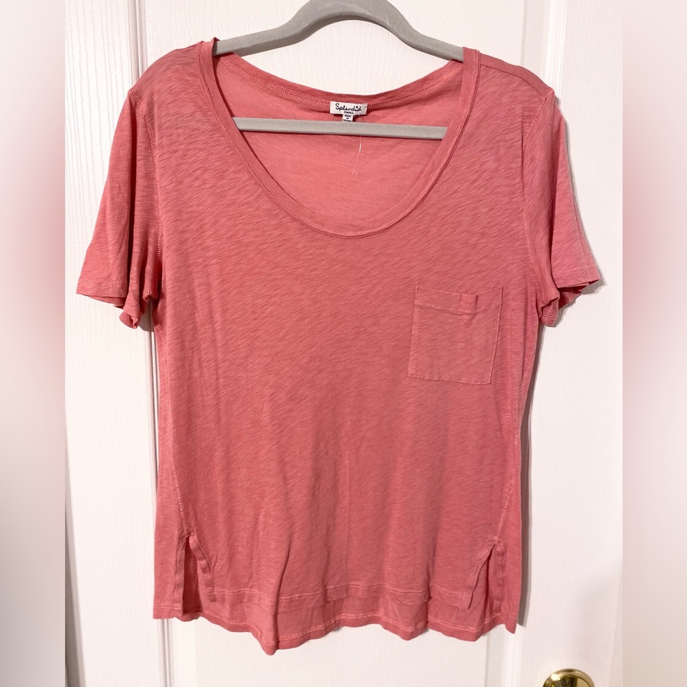 NEW Splendid Relaxed Fit Semi Sheer Pocket Tee Pink Size Small